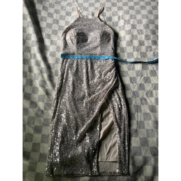 Crystal Doll Sequined Side Slit Dress Spaghetti Straps NWOT Ladies Junior Size 3 - Picture 3 of 7